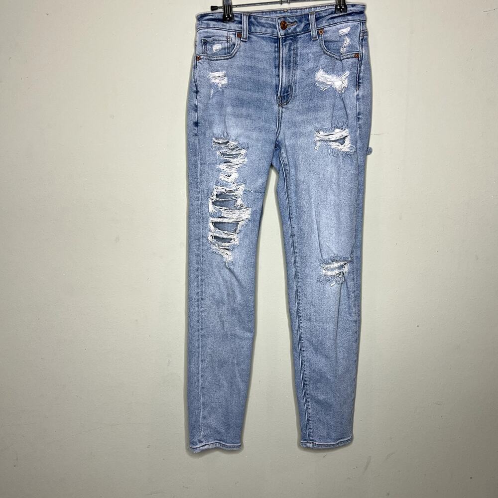 American Eagle Mom Jean Womens Size 0 Blue Distressed High Rise Tapered Denim